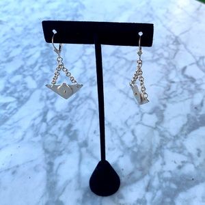 Pair of triangle earrings handmade with tear drop in the center